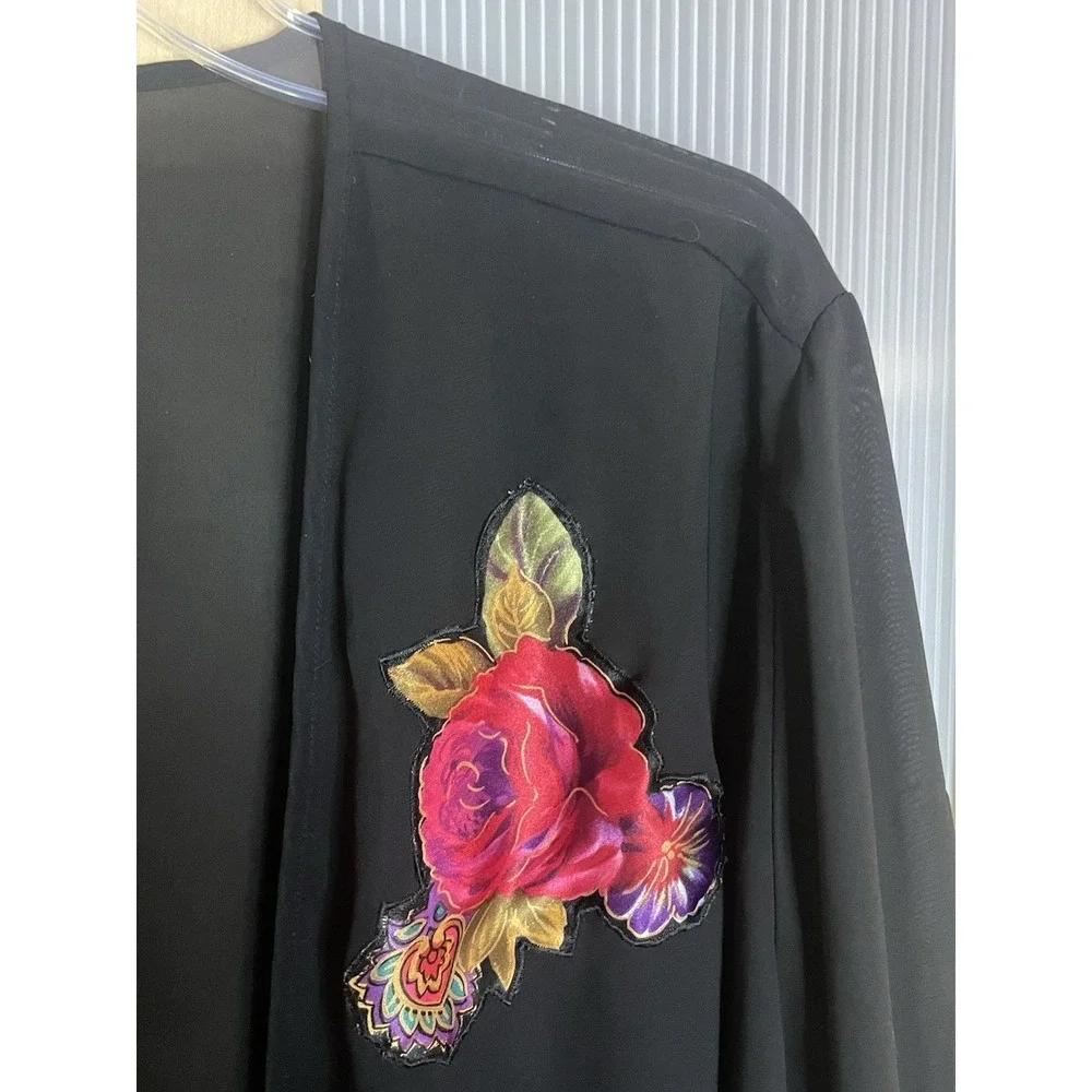 Solange satin robe‎ plus 14-20 Women's black floral sheer Kimono Y2K Boho Goth